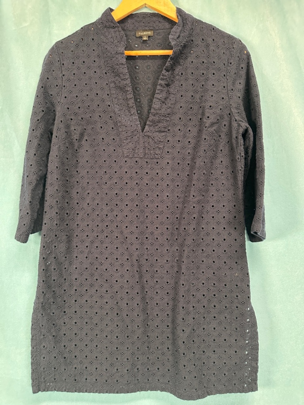 Talbots Black Eyelet V-Neck Tunic Dress - Size L